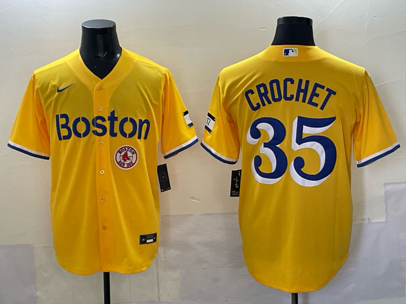 Men 2025 Boston Red Sox #35 Crochet yellow Nike MLB Jersey style 003